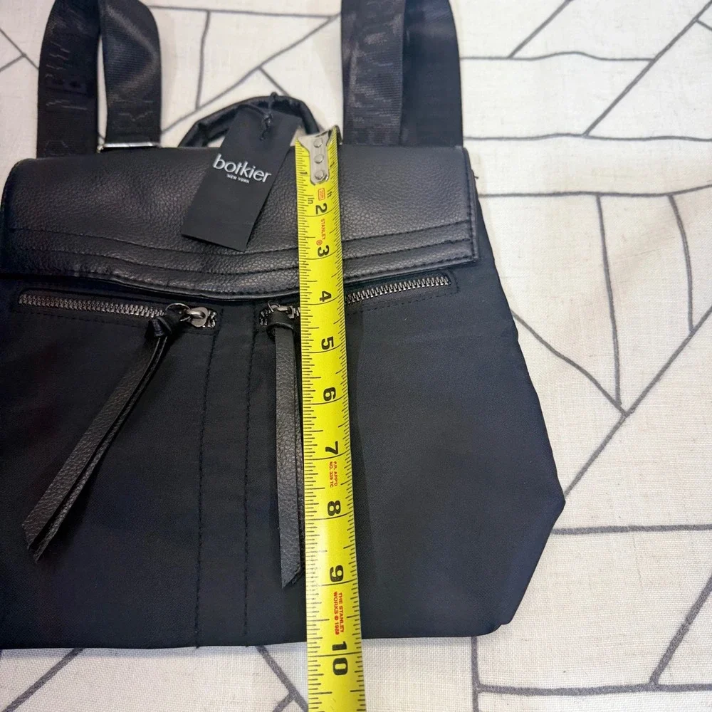 Botkier Backpack Small Black Nylon Leather Trim Logo Straps Zipper Pockets